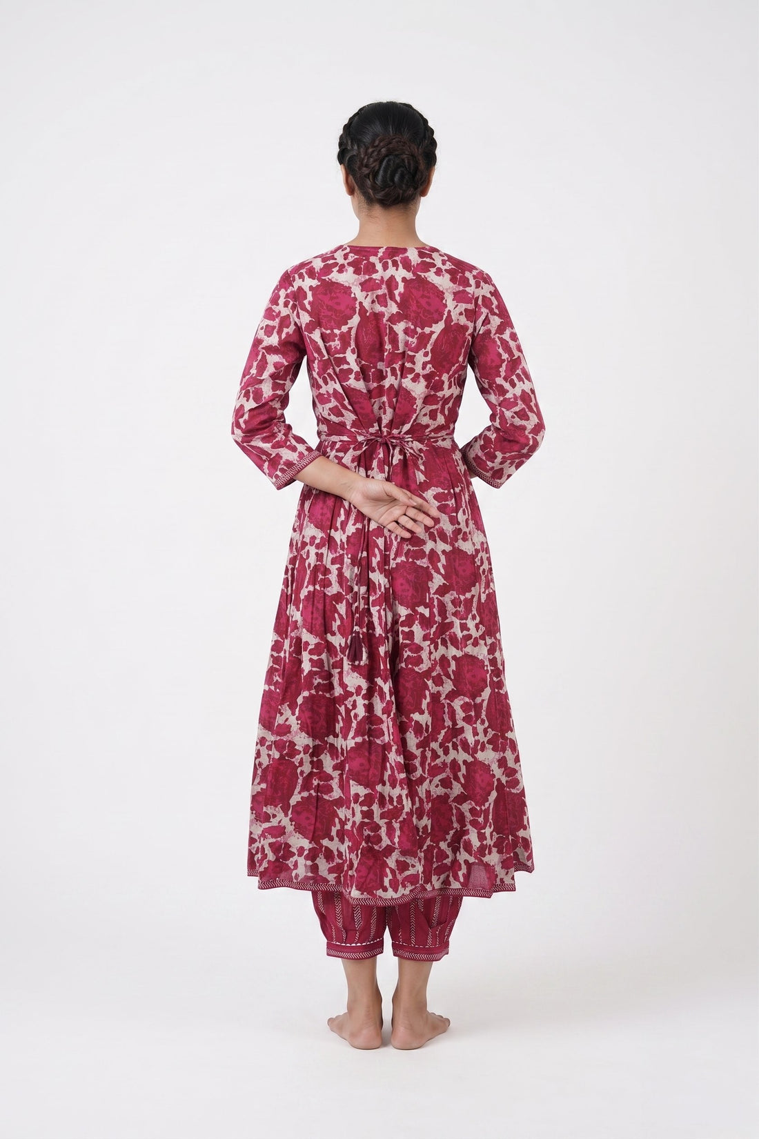 Rani Pink Floral Printed Anarkali Suit Set With Dupatta