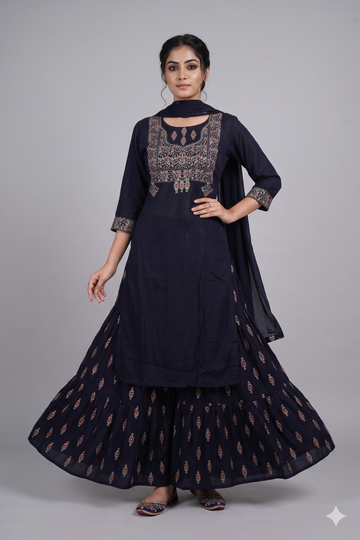 Royal Navy Embroidered Sharara Set