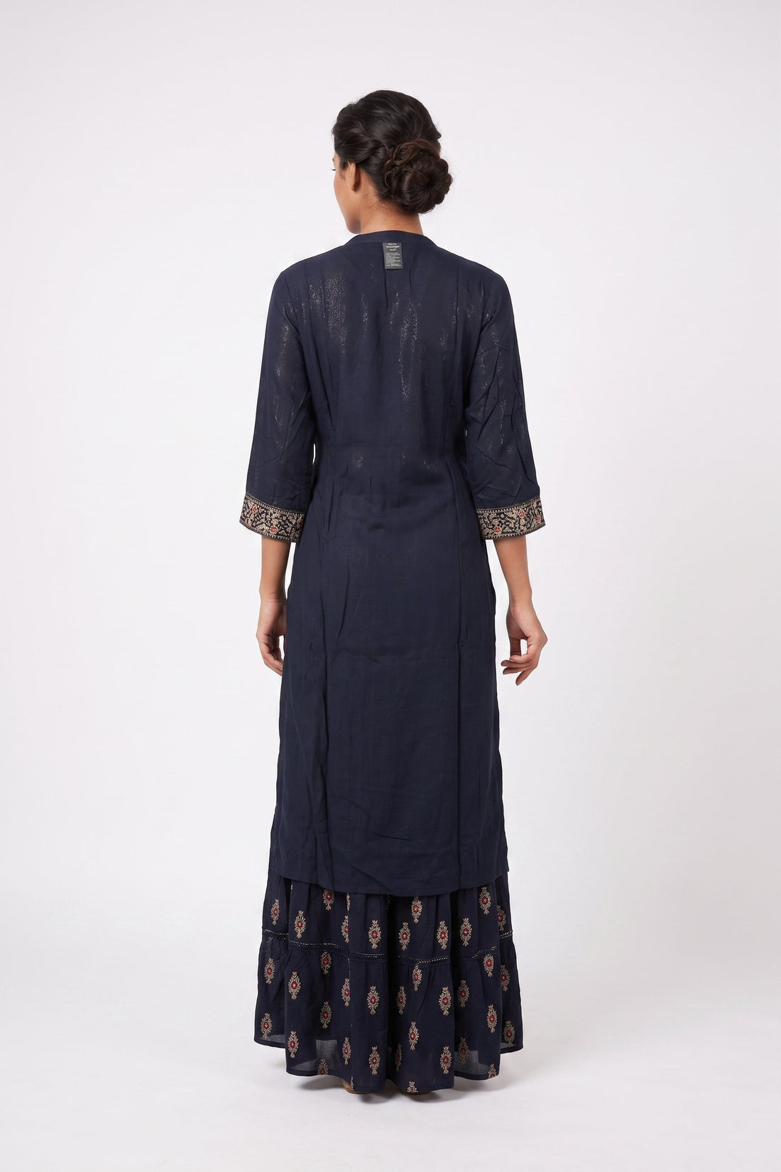 Midnight Blue Embroidered Flared Kurta Dress