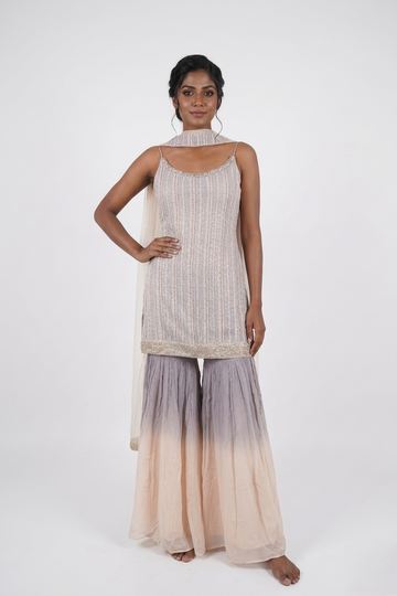 Champagne Grey Ombre Indo Western Kurta Sharara Set