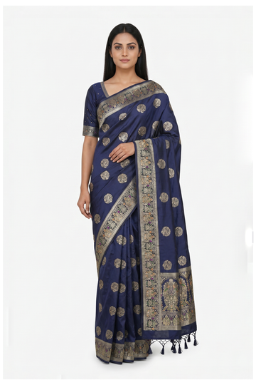 Royal Blue Banarasi Art Silk Wedding Party Wear Saree