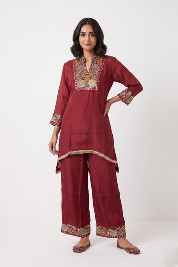 Ruby Wine Embroidered Indo-Western Co-Ord Set