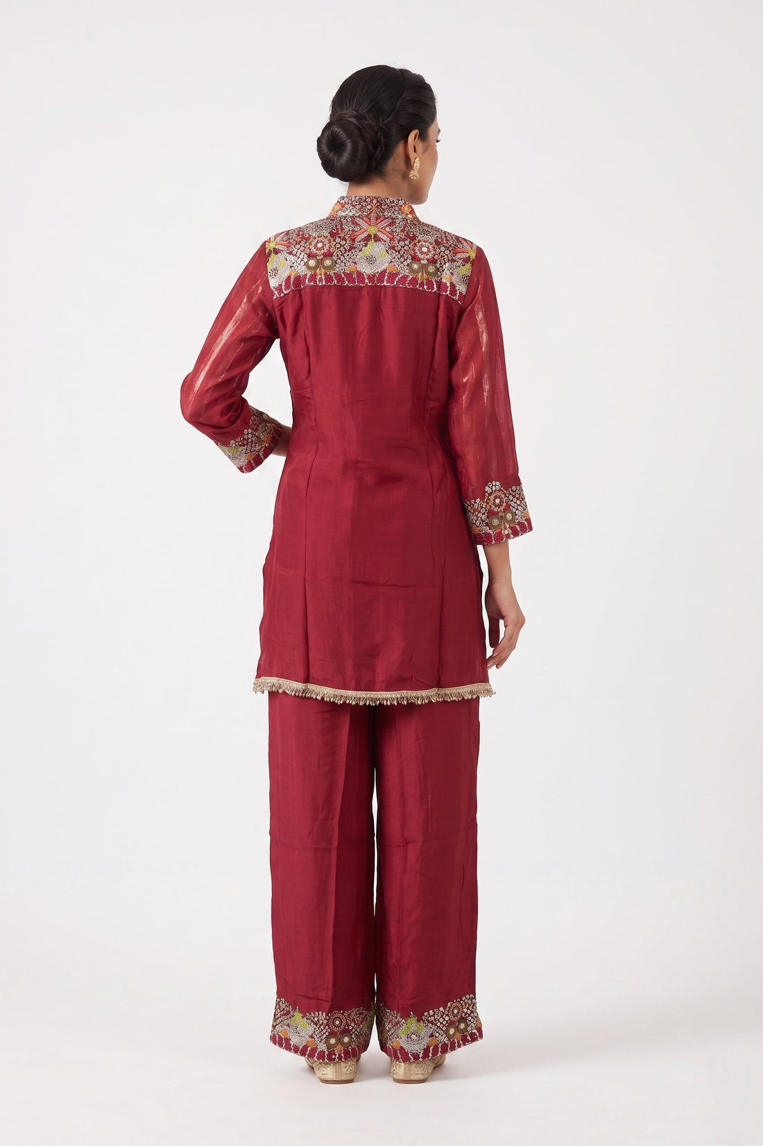 Ruby Wine Embroidered Indo-Western Co-Ord Set