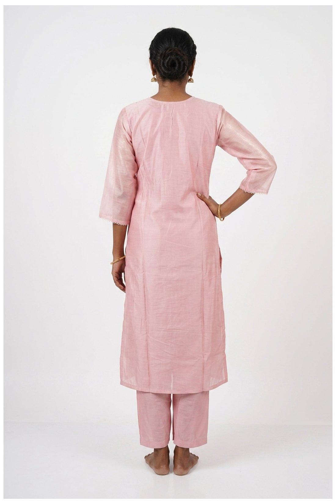 Blush Pink Embroidered Kurta Pant Set With Mint Dupatta