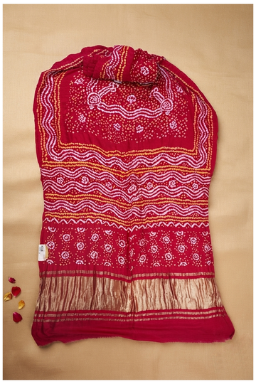 Crimson Red Bandhni Gajji Silk Wedding Saree
