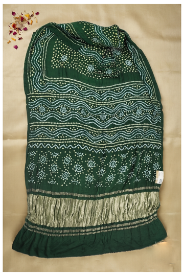 Bottle Green Bandhni Gajji Silk Wedding Party Wear Saree