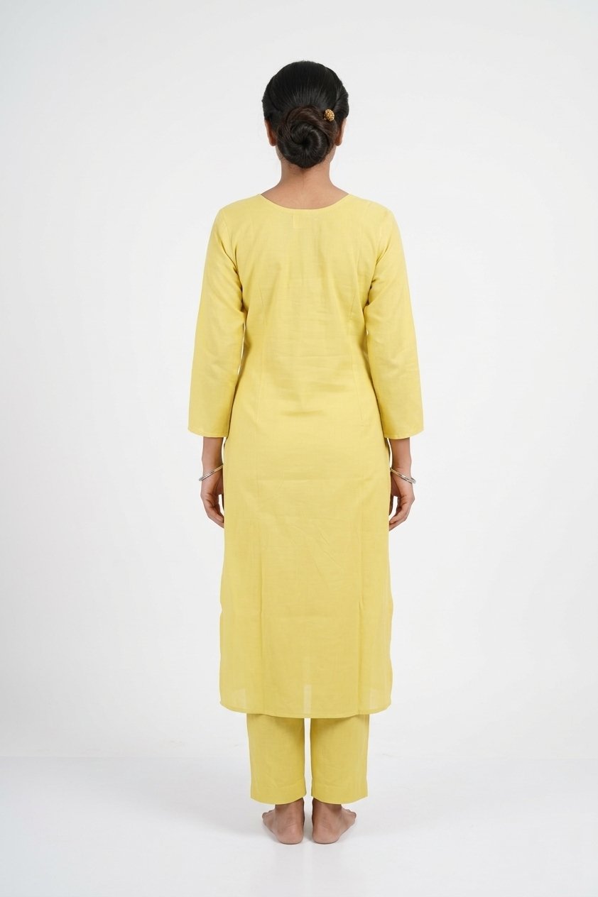 Sunshine Yellow Embroidered Kurta Set With Green Dupatta