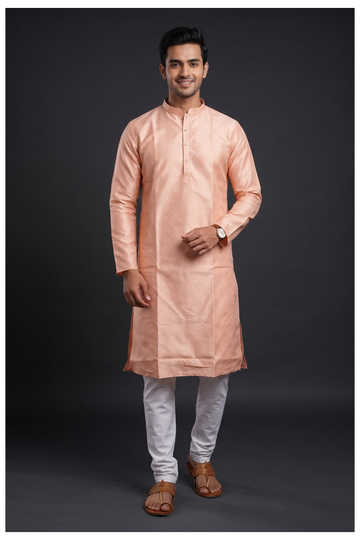 Peach Self Weaving Festive Kurta