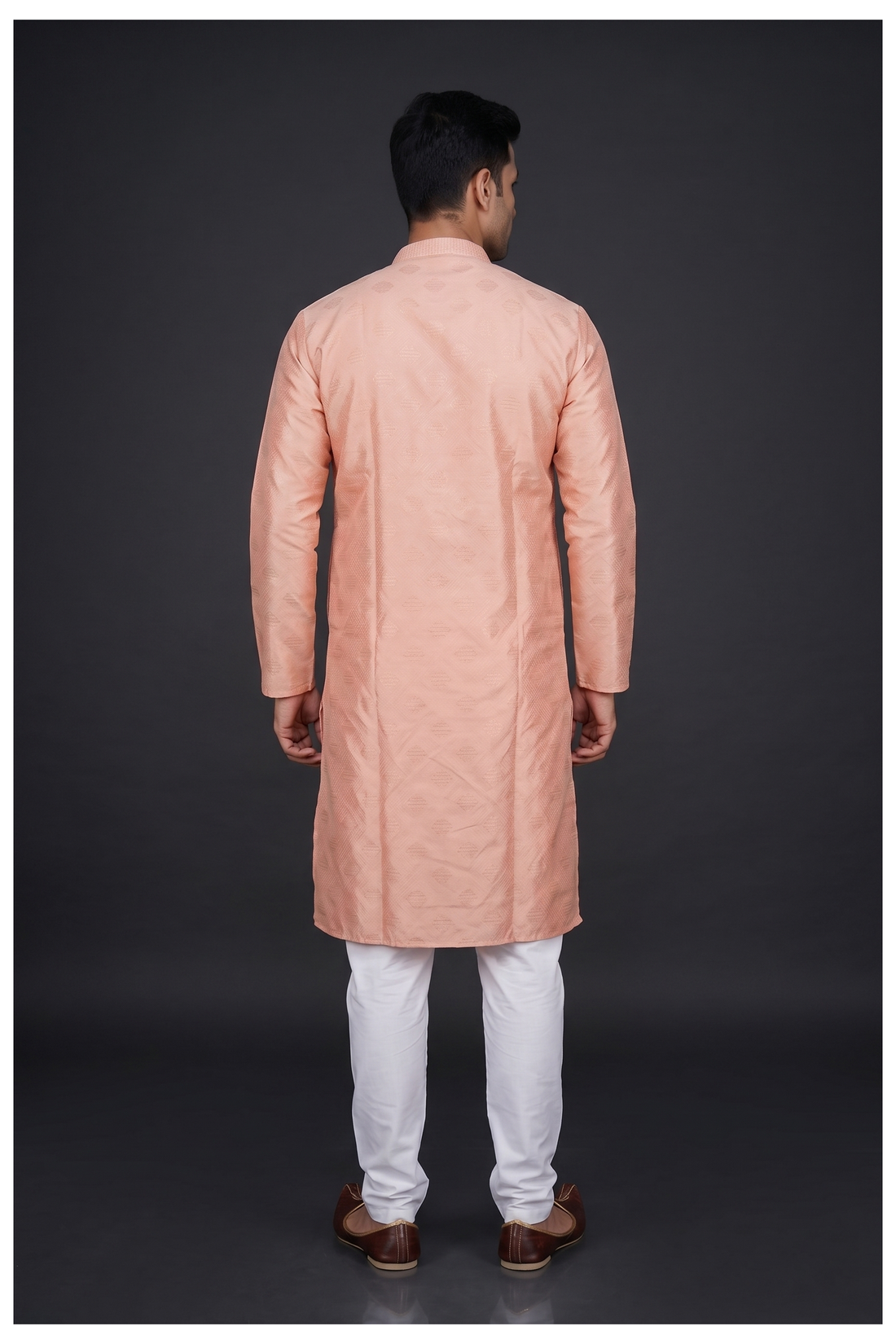 Peach Self Weaving Festive Kurta