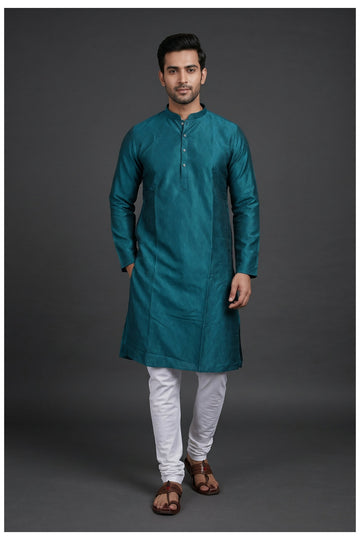 Teal Textured Men'S Kurta