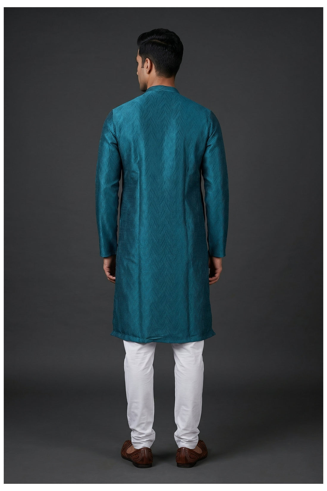 Teal Textured Men'S Kurta