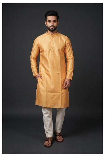 Golden Mustard Textured Men'S Kurta