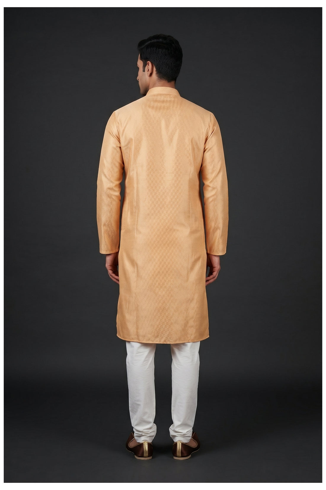 Golden Mustard Textured Men'S Kurta