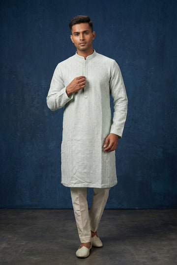 Mint Ivory Textured Designer Men’S Kurta