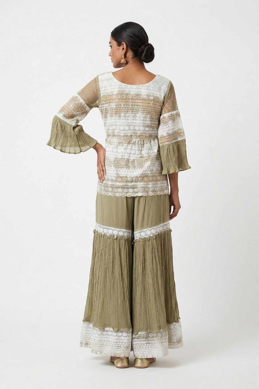 Olive Green Printed Kurta Sharara Set With Dupatta