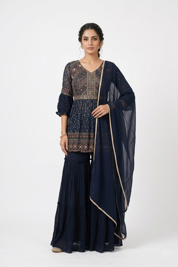DARK NAVY Blue Printed Kurta Set