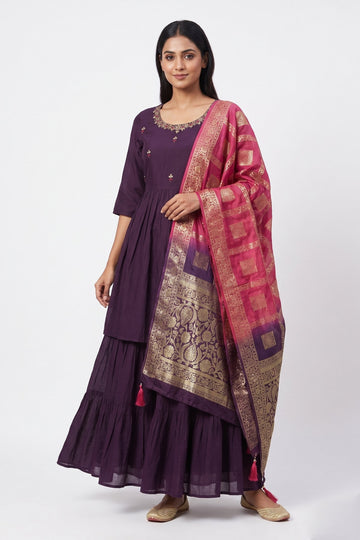 Royal Purple Sharara Set With Banarasi Dupatta