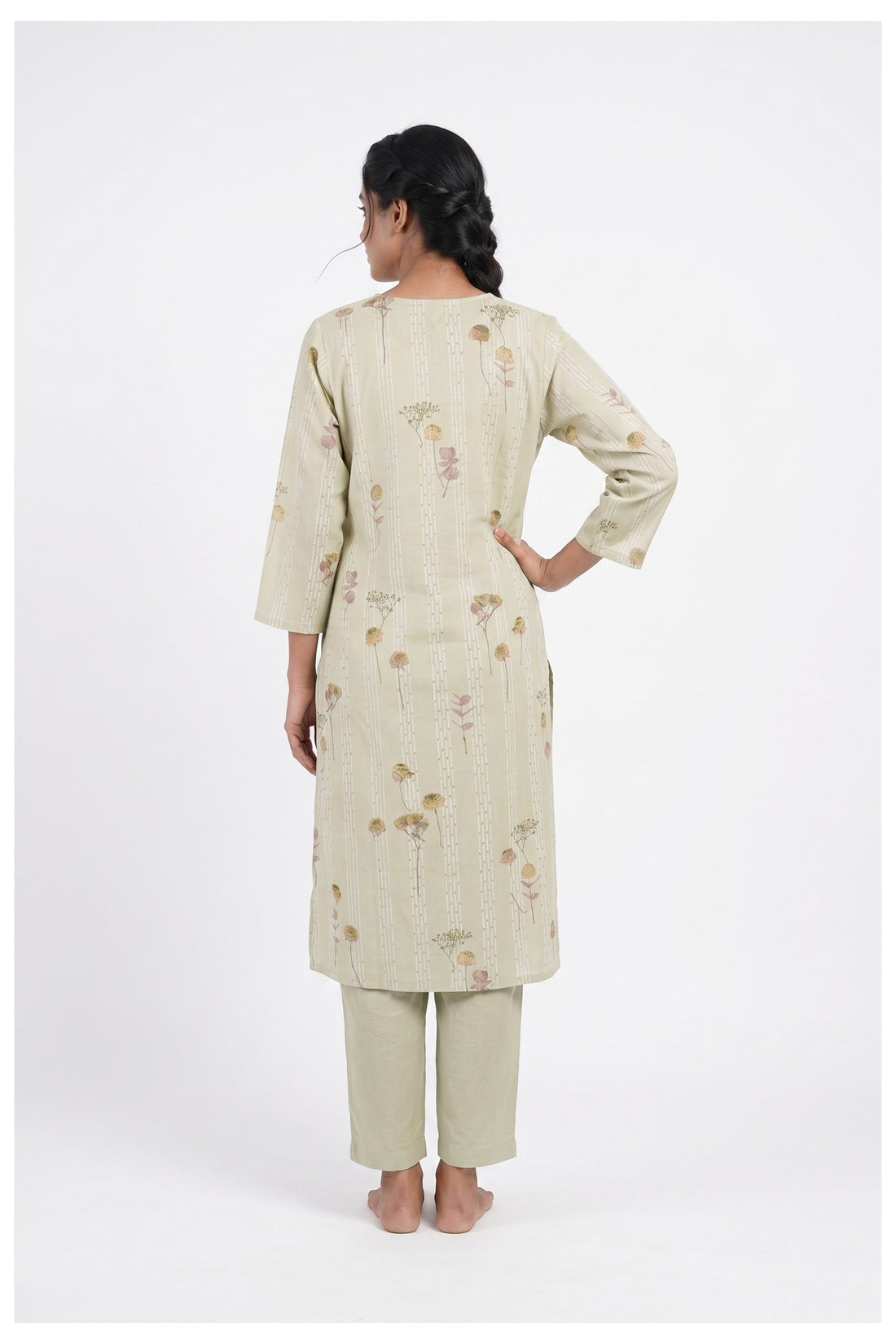 Ivory Sage Floral Embroidered Kurta Pant Set With Dupatta