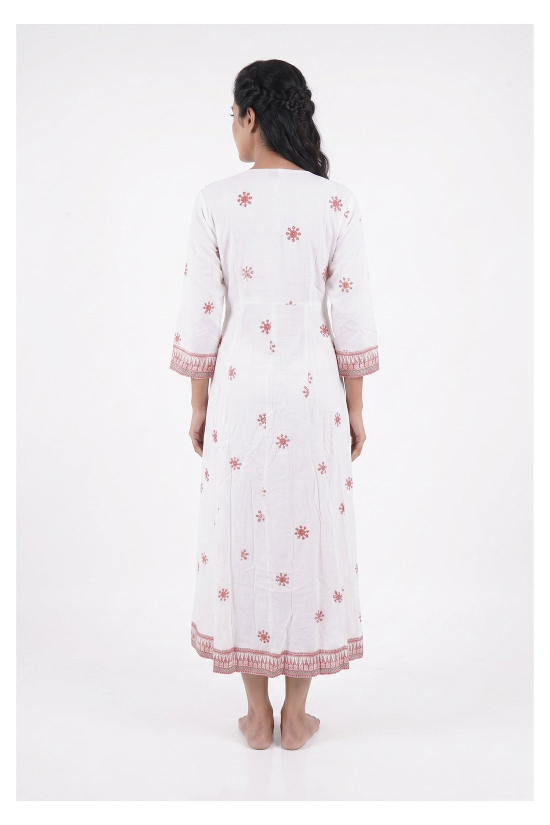 White & Blush Pink Printed Indo-Western Dress With Short Jacket