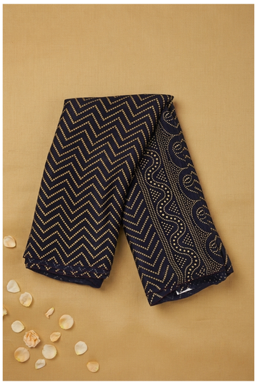 Midnight Blue Ajrakh Art Silk Saree For Gifting