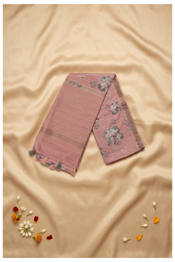 Dusty Rose Cotton Saree For Wedding & Party Wear