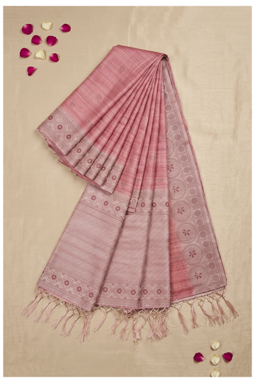 Rose Pink Printed Cotton Wedding Party Wear Saree