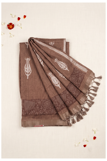 Cocoa Brown Cotton Wedding & Party Wear Saree