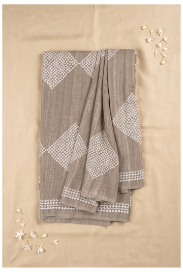 Taupe Cotton Party & Wedding Saree With Dotted Diamond Embroidery