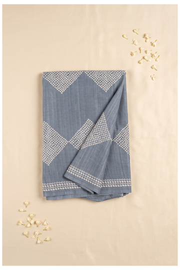 Slate Blue Printed Cotton Party Wear Saree