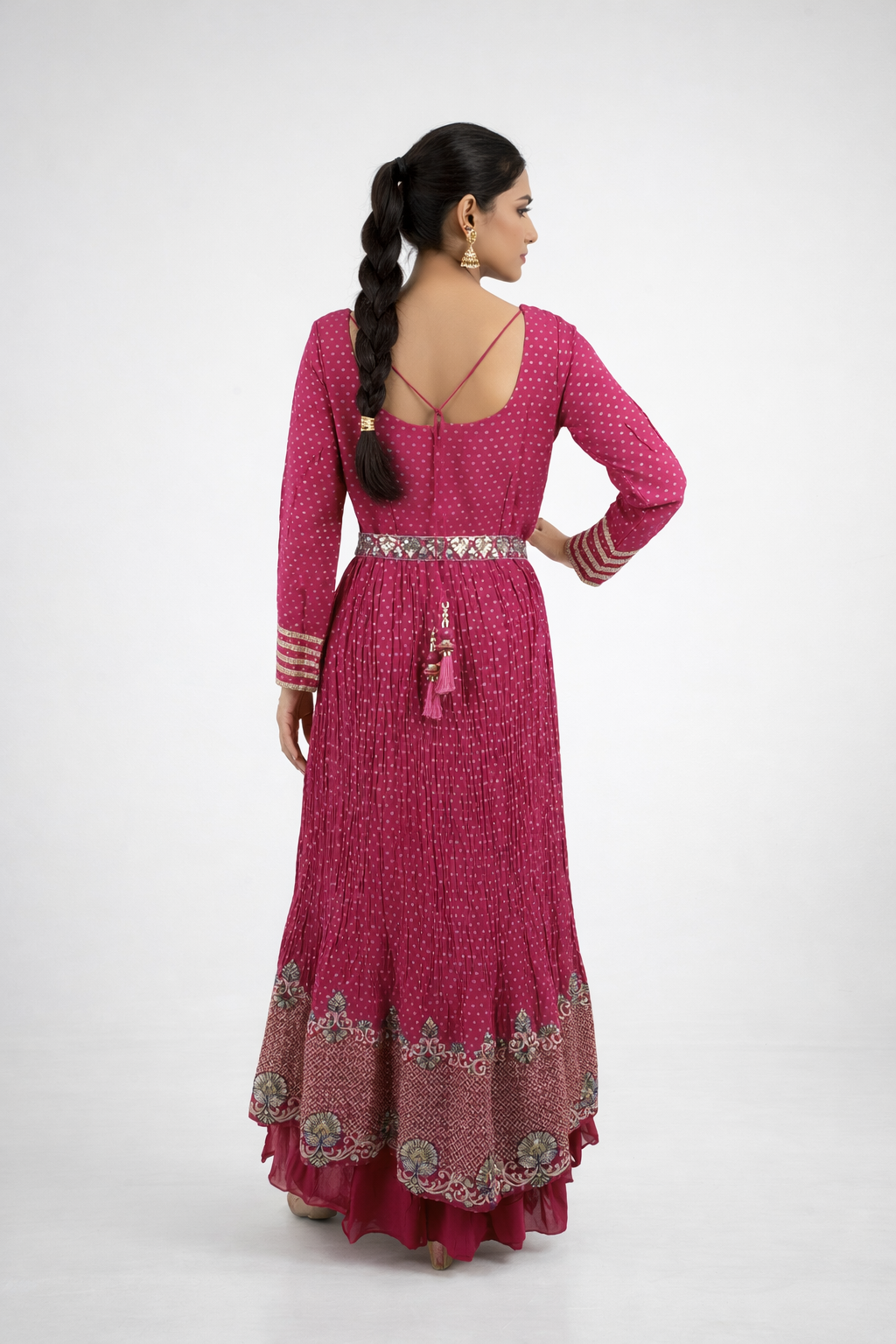 Violet Red Embroidered Anarkali Kurta Set With Palazzo