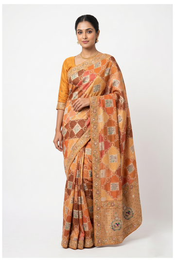 Rust Banarasi Silk Chiffon Partywear & Wedding Saree