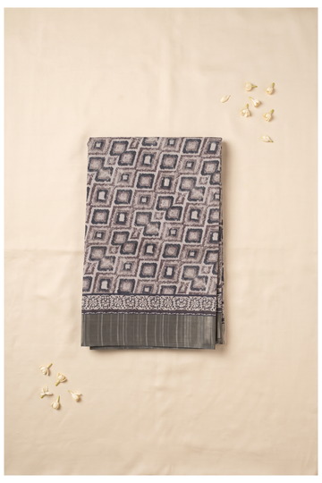 Greige Printed Cotton Wedding Wear Saree