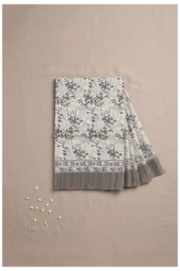 Slate Grey Printed Cotton Saree For Weddings & Parties