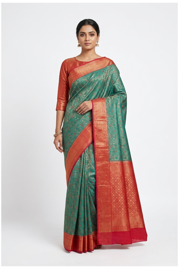 Teal Green Banarasi Art Silk Wedding Party Saree
