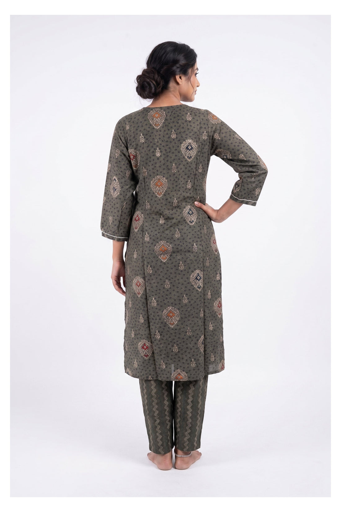 Charcoal Grey Ethnic Printed Kurta Set With Dupatta