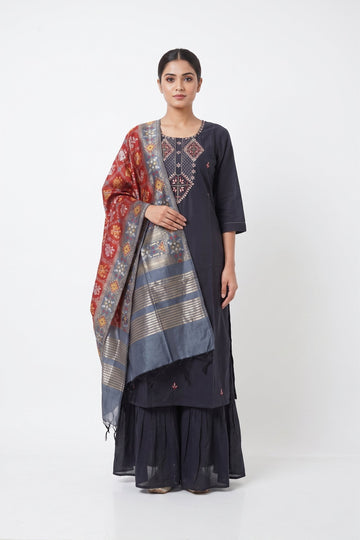 Midnight Blue Ethnic Sharara Set With Banarasi Dupatta