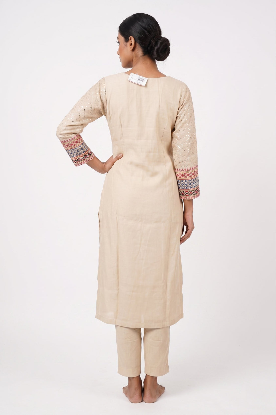 Ivory Beige Embroidered Straight Kurta Set
