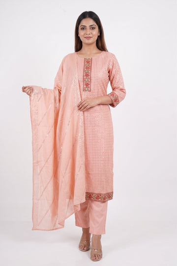 Peach Sequin Embroidered Straight Kurta Set