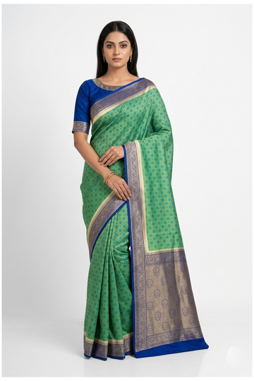Mint Green Banarasi Dola Silk Wedding Saree