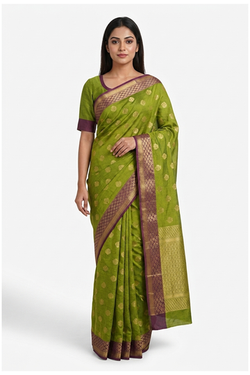 Green Banarasi Art Silk Wedding Party Saree