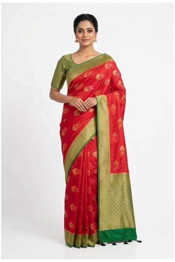 Red Banarasi Art Silk For Wedding And Party Occasions