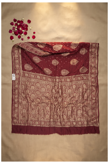 Wine Bandhni Gajji Silk Wedding Saree