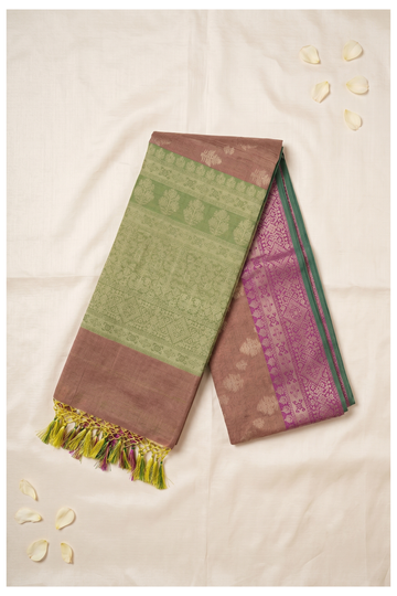 Rust Cotton Wedding Party Wear Saree