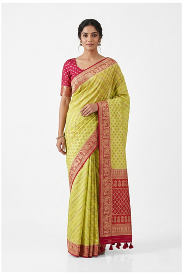 Pistachio Green Banarasi Dola Silk Wedding & Party Wear Saree