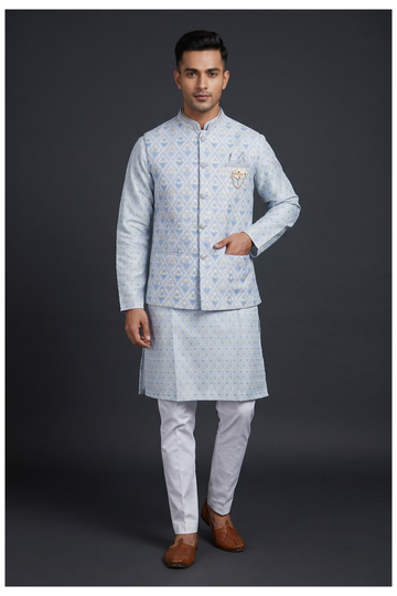 Men'S Jacquard Kurta Set With Koti
