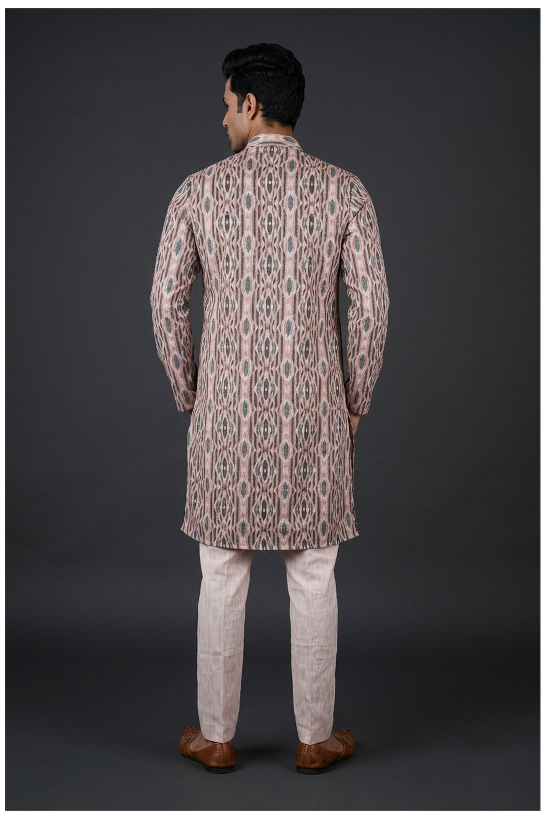 Blush Pink Ikat Print Men’S Kurta Set