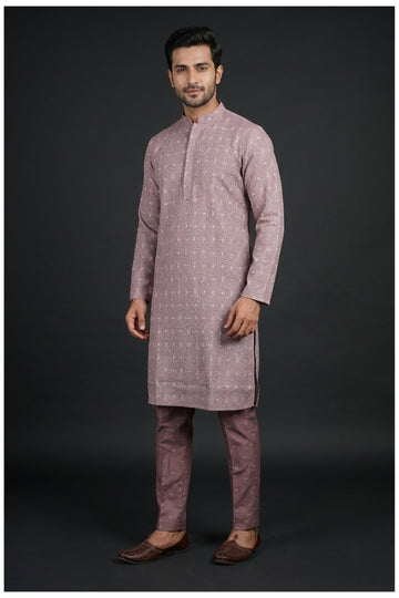 Dusty Mauve Geometric Print Men’S Kurta Set