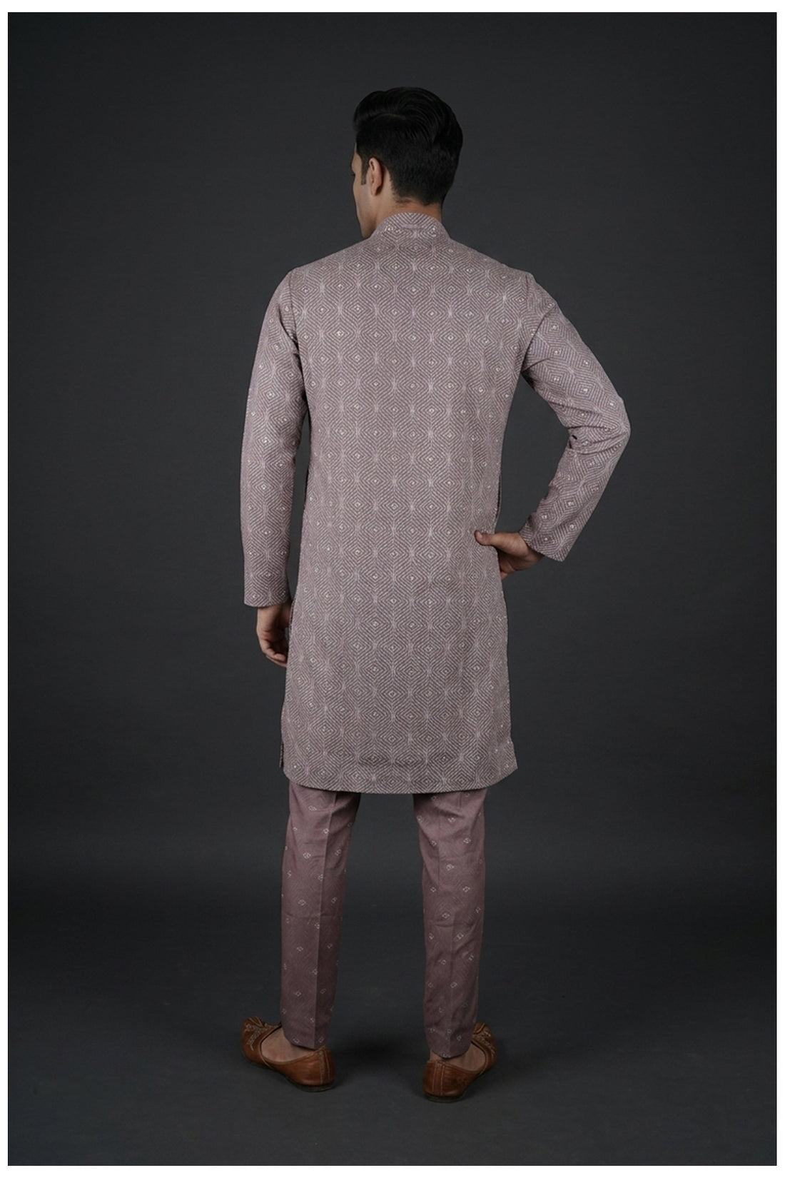 Dusty Mauve Geometric Print Men’S Kurta Set