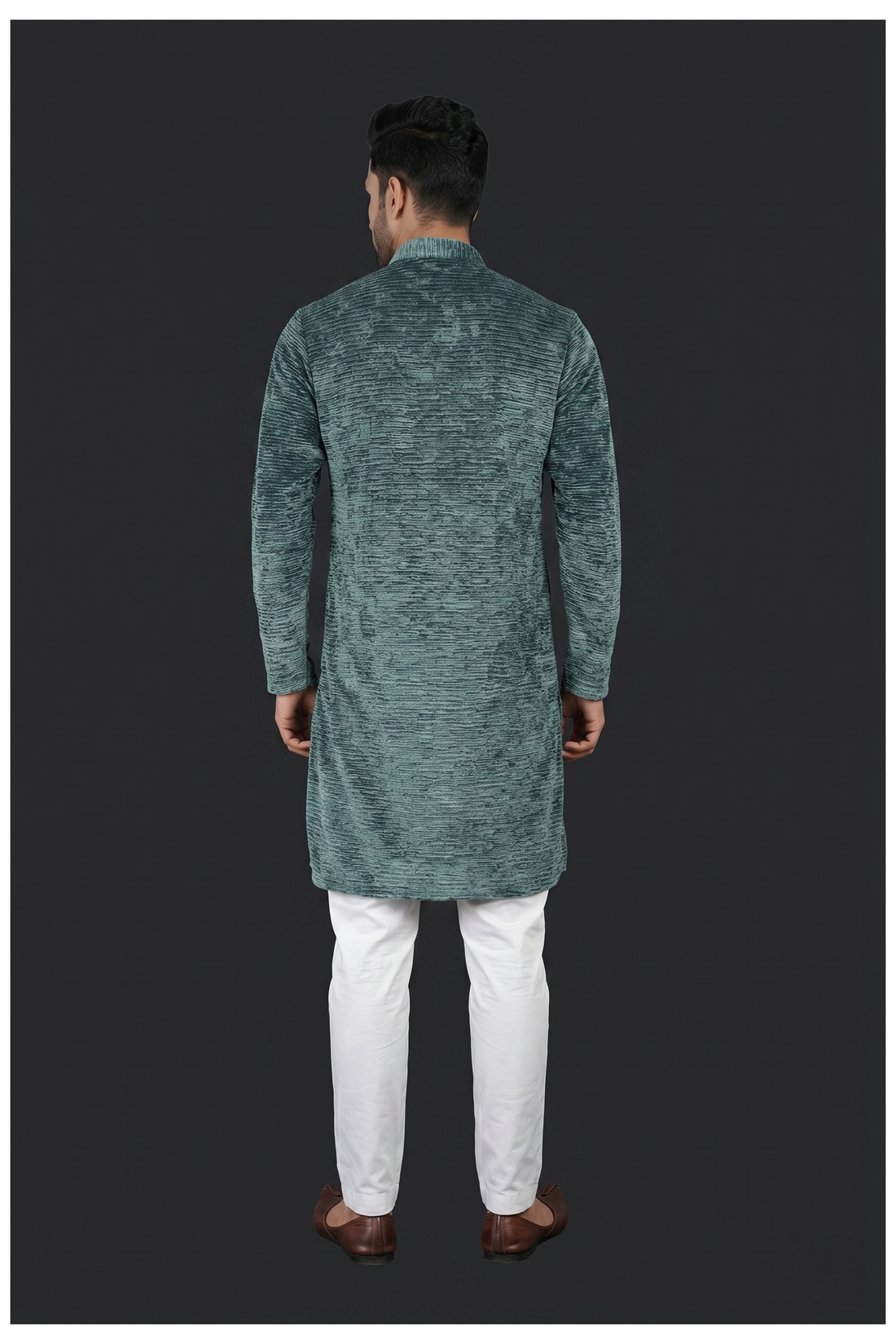 Bottle Green Textured Kurta Set
