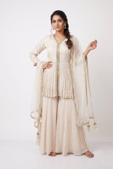 Ivory Grace Pleated Sharara Set